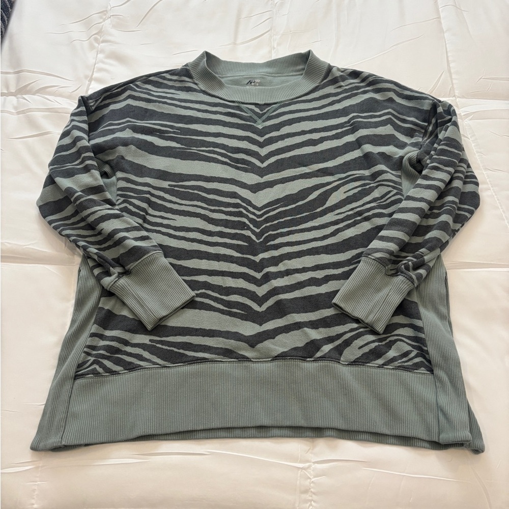 Aerie Women's Crewneck Sweater - Green and Black Zebra Pattern